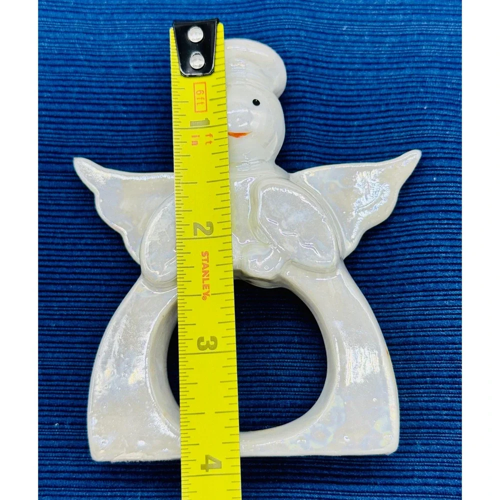 White Iridescent Angel Napkin Rings Set of 6 Vintage Christmas Lustreware Taiwan